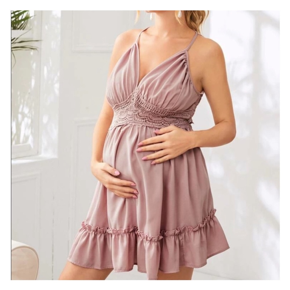 Maternity Mauve Rose Tie Open Back Dress